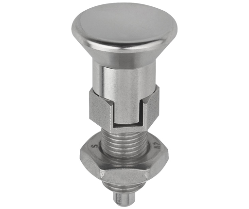 Indexing Plungers - Stainless Steel Hand Retractable Plunger w/ Collar - Stainless Handle - Non-Hardened Pin - Jam Nut - Lockout - Metric (03089)