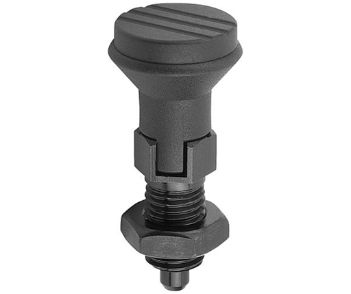 Indexing Plungers - Steel Hand Retractable Plunger w/ Collar - Mushroom Handle - Hardened Pin - Jam Nut - Lockout - Metric (03090)