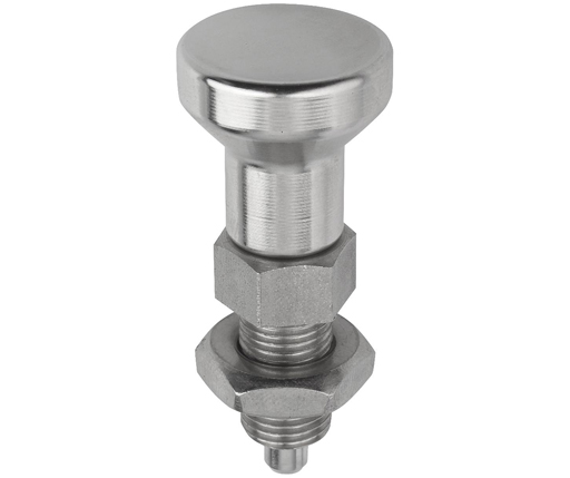 Indexing Plungers - Stainless Steel Hand Retractable Plunger w/ Collar - Stainless Handle - Hardened Pin - Jam Nut - Metric (03089)