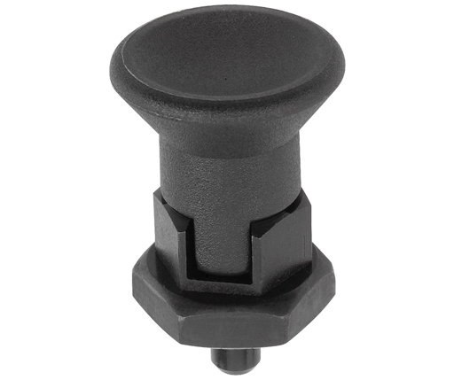 Indexing Plungers - Steel Hand Retractable Plunger - Plastic Knob - Short Body - Lockout - Hardened Pin - Inch