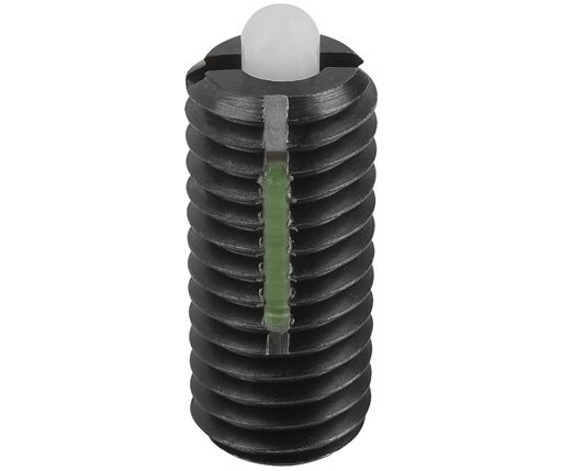 Spring Plungers - Pin Type - Steel - Nylon Locking - Hex End & Slotted End - Plastic Plunger - Light End Force - Metric