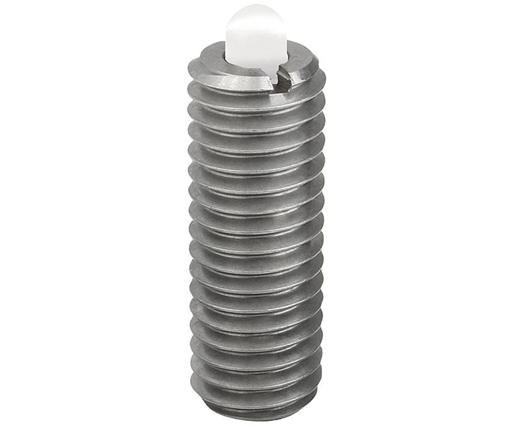 Spring Plungers - Pin Type - Stainless Steel - Hex End & Slotted End - Plastic Plunger - Standard End Force - Inch